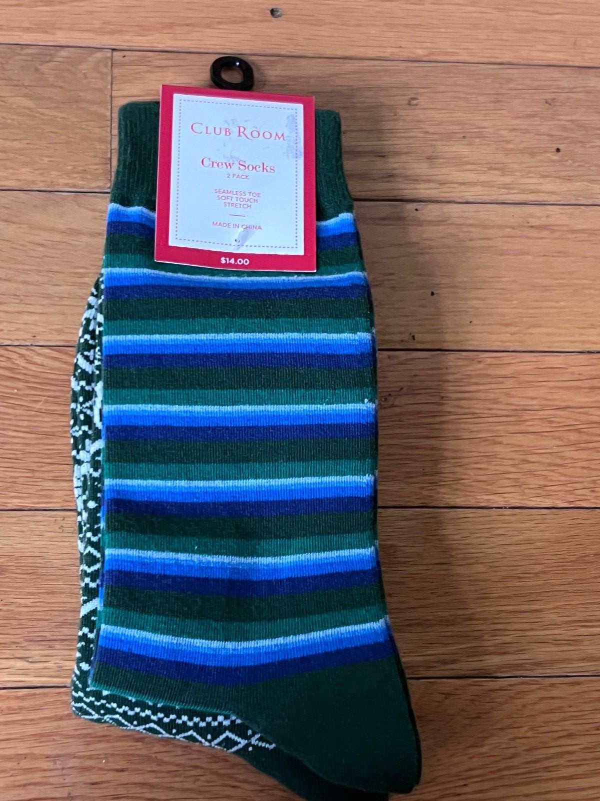 Club Room Men’s Green Crew Socks 2 Pair Holiday Dress Socks Size 10-13