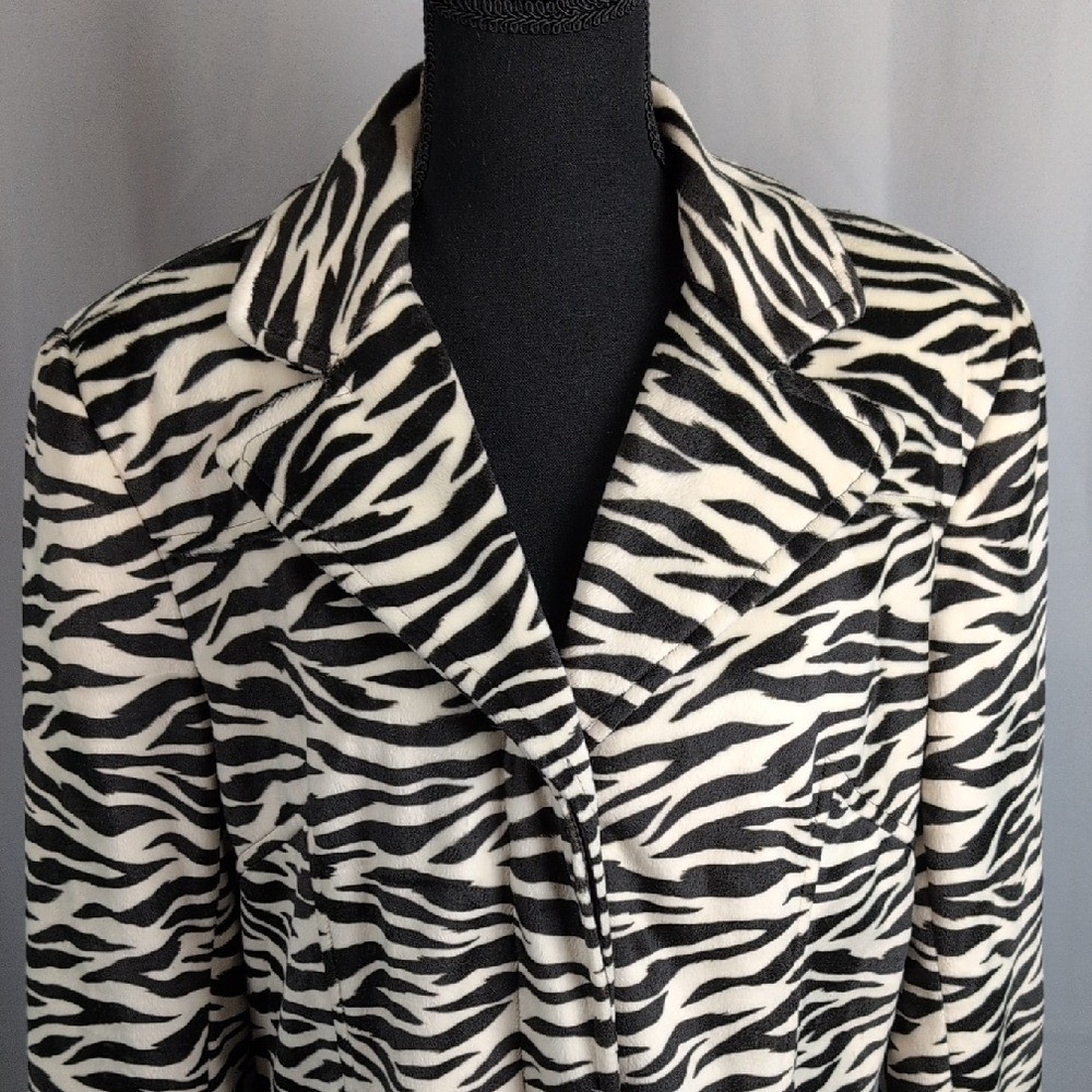 Zebra Print Long Trench Coat New LG Mob Wife Maximalists Funky Edgy Button Front
