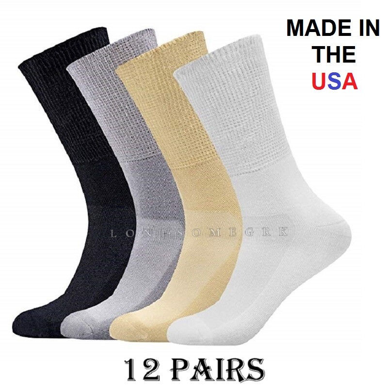 12 Pairs Mens Physicians Choice VENTILATED Diabetic Variety Crew Socks USA Made