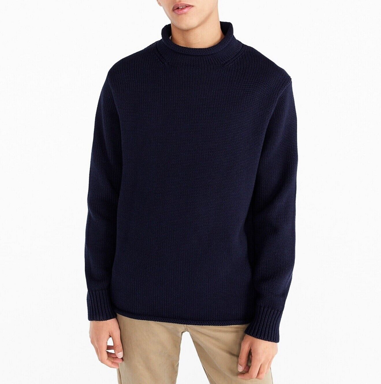 J.CREW sweater rollneck navy blue cotton chunky mock high fisherman’s roll neck