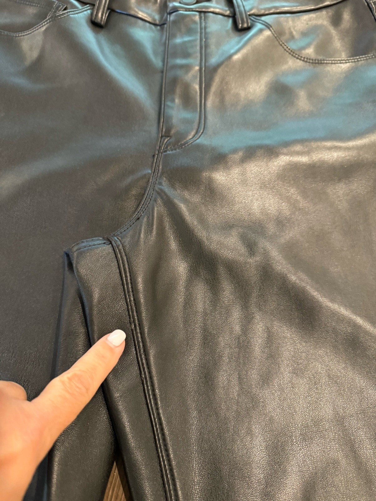 Good American Faux Leather Pants Womens 12/31 Black Straight 5 Pocket READ
