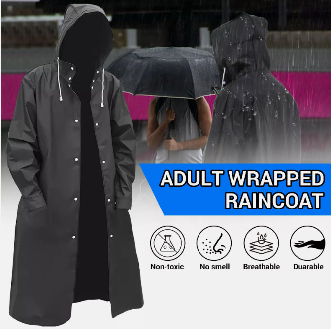 Men/Women Black Waterproof Raincoat Rain Coat Trench Poncho Rainwear Jacket