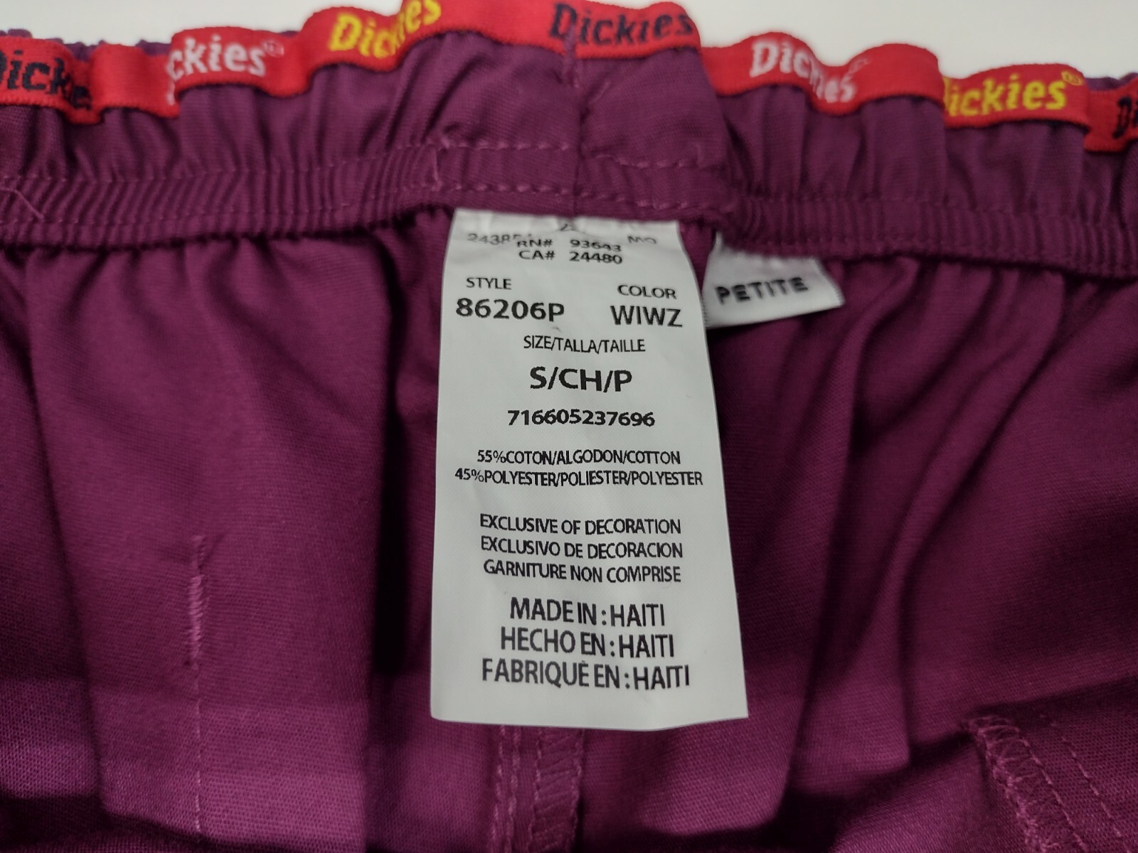 NWT Dickies Women’s Modern Classic Small Petite EDS Scrub Bottom Purple #1593