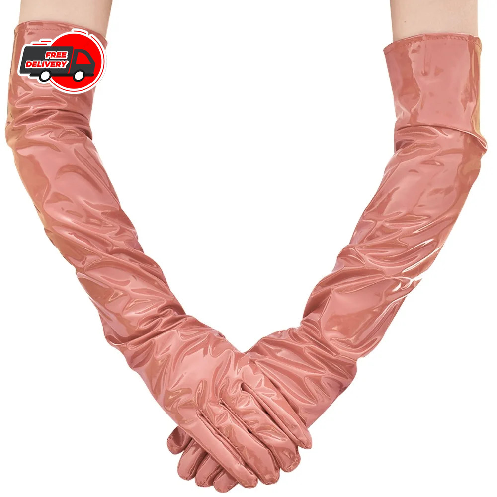 Patent Leather Gloves Opera Length Gothic Cosplay Nightclub Stage Women Glove