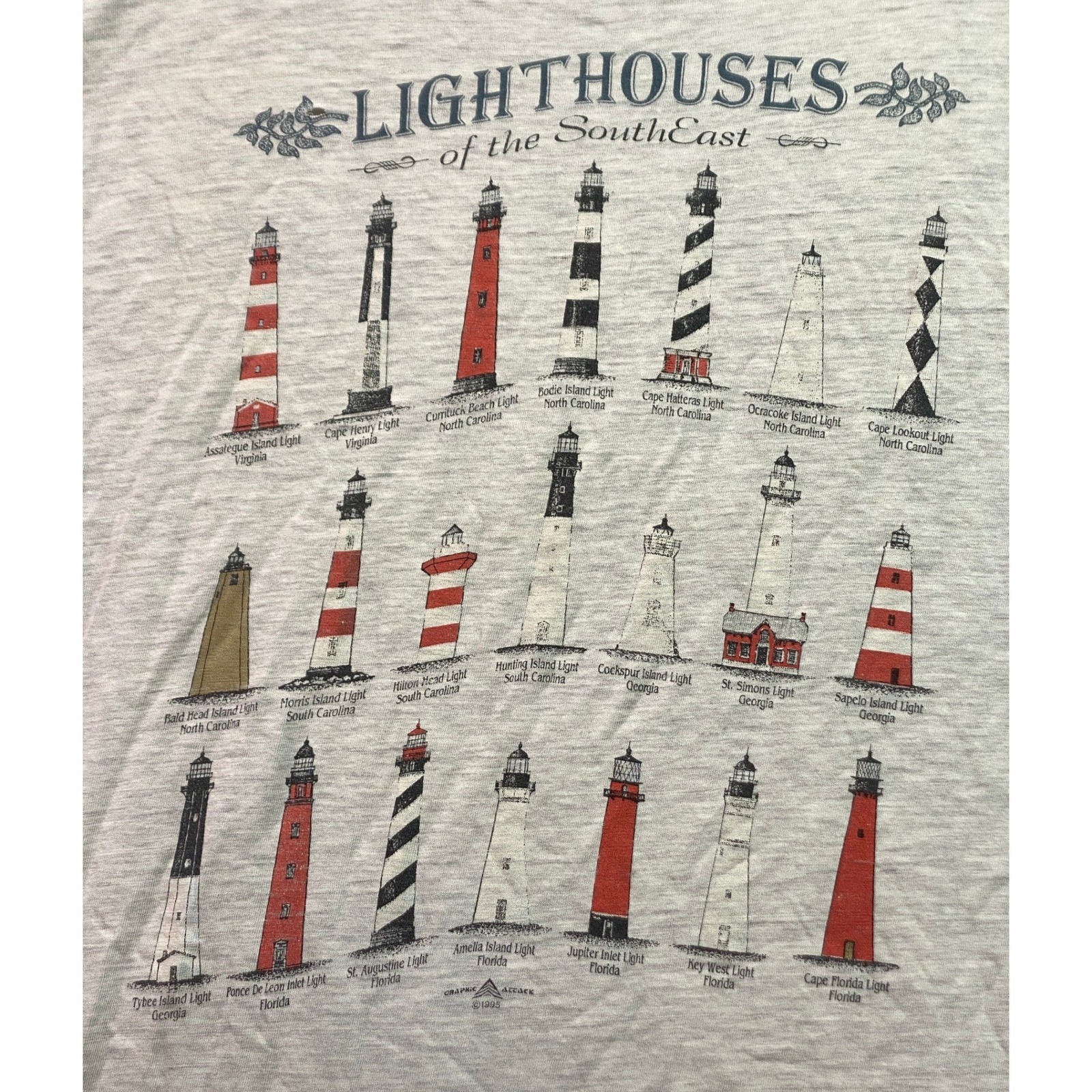 Vintage Lighthouses Shirt Mens Extra Large Nautical Grunge 1990’s Coastal