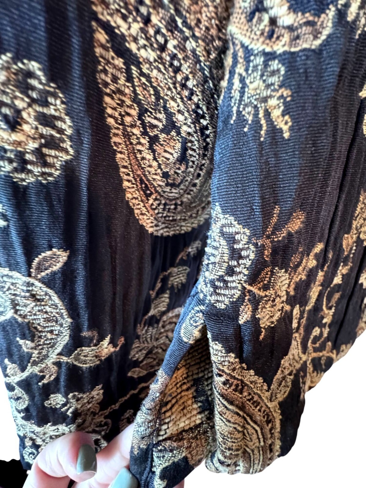 French Laundry Paisley Jacquard Brocade Jacket Black Gold Textured – M