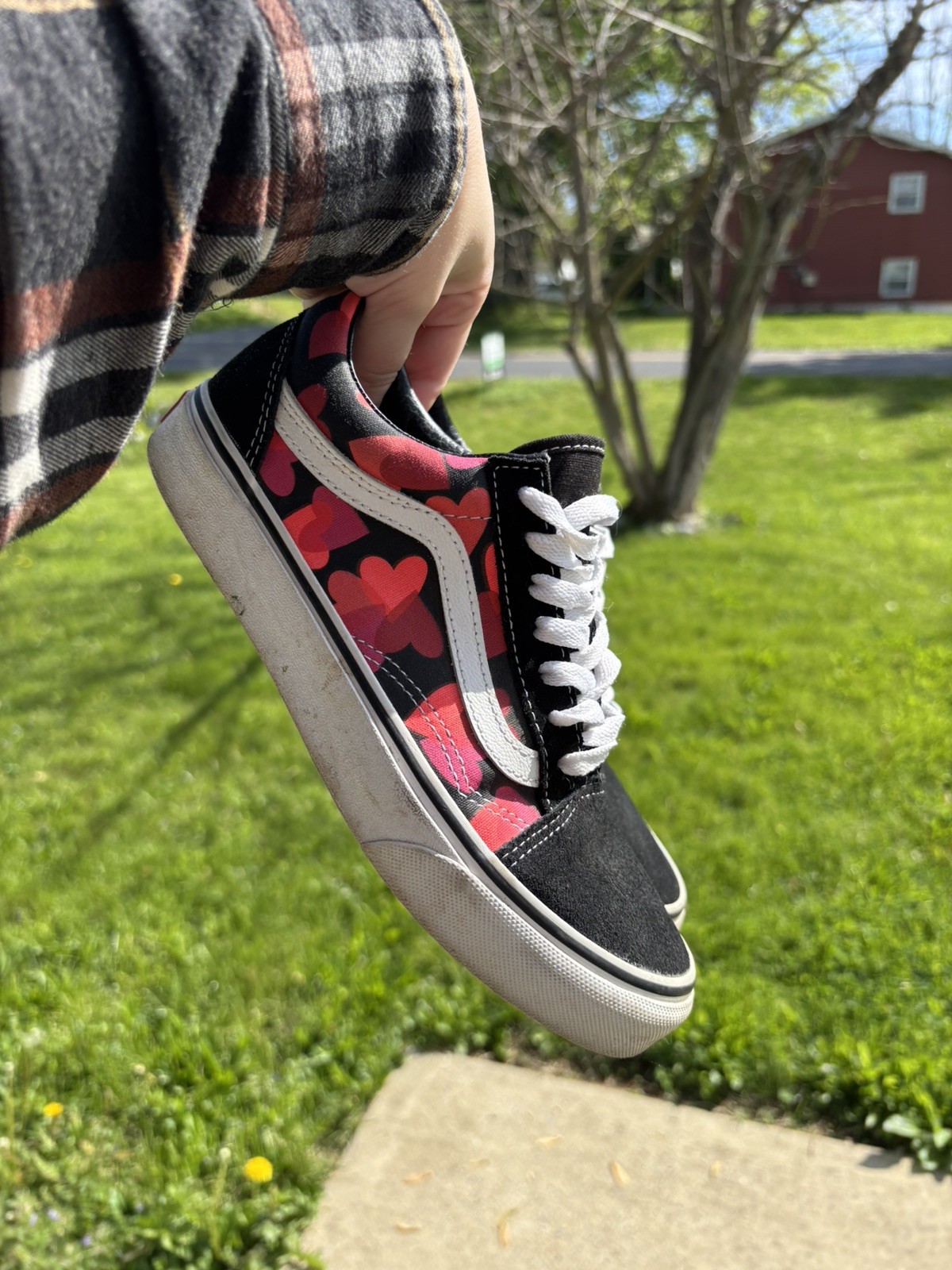 Vans Old Skool Hearts Lace Up Black Red Suede Skate Shoes US Size 6 M 7.5 W