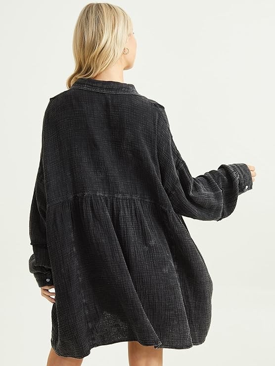 Altar’d State Women’s Oversized Black Shirt Dress Effortless Chic Versatile