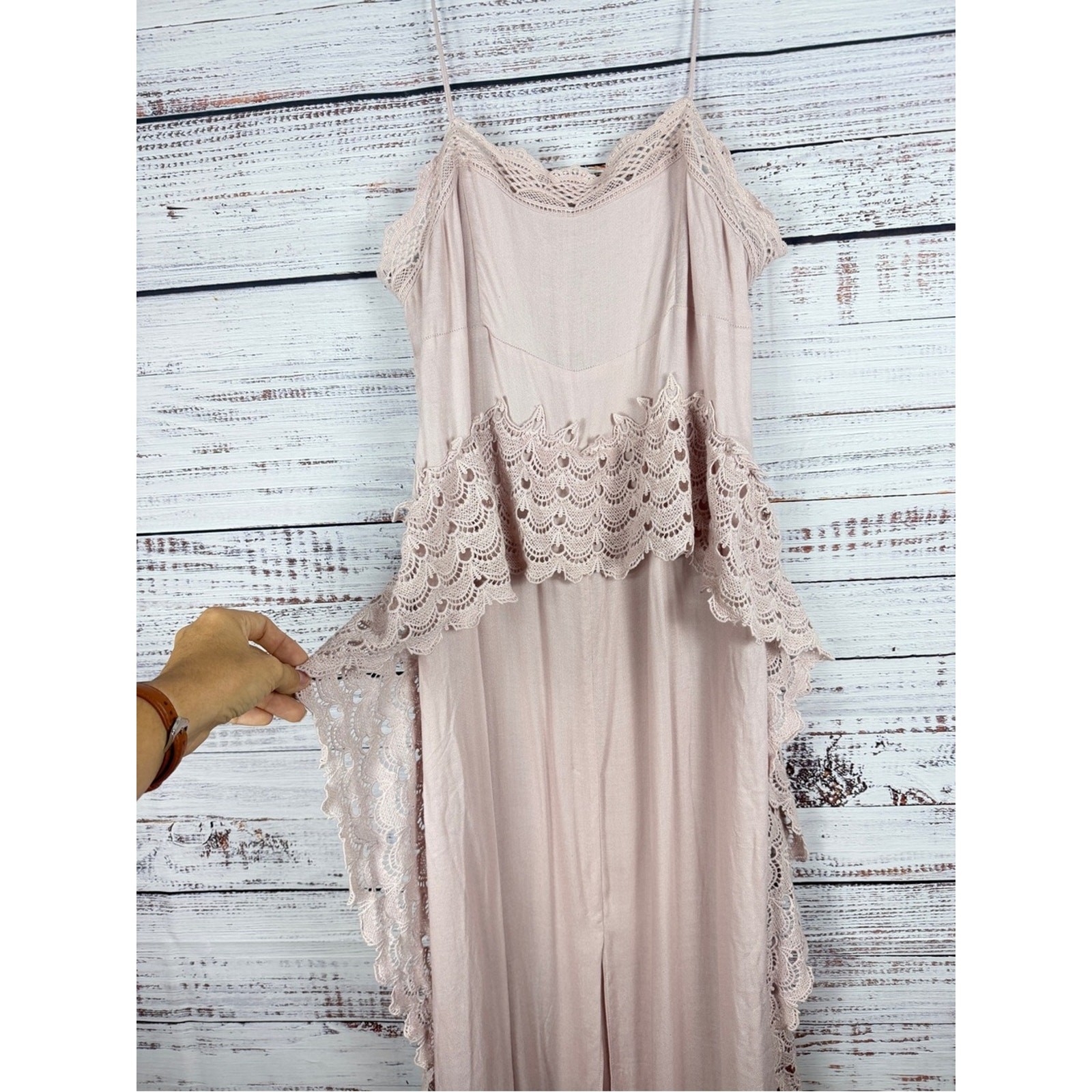 Free People Intimately Pink Blush Crochet Lace Maxi Nightgown Gown Boho