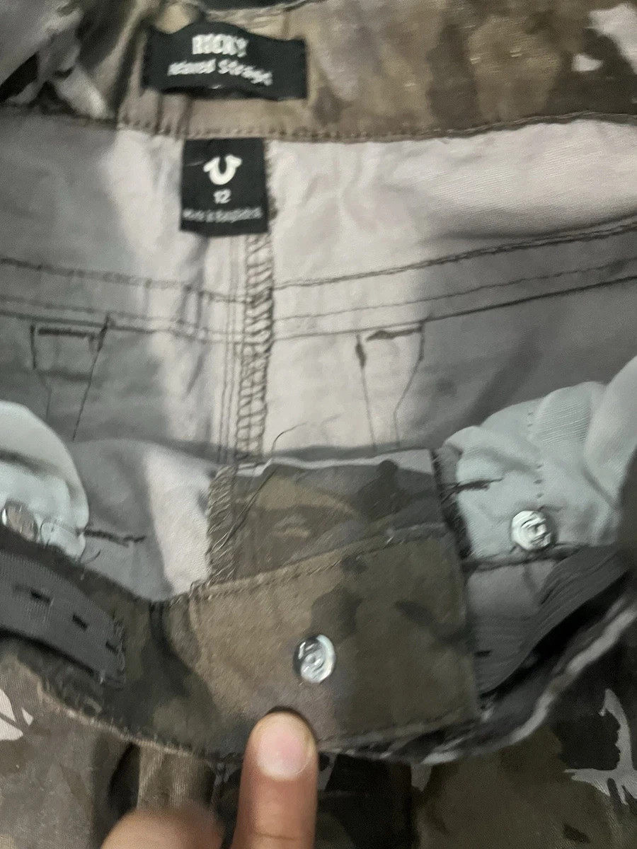 True Religion Ricky Relaxed Fit Camo Denim Cargo Shorts 12″ Inseam Men