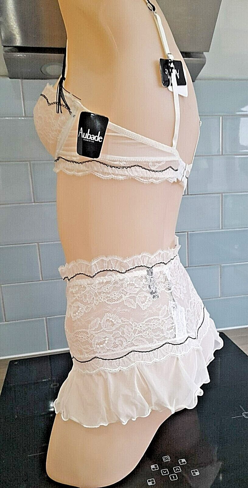 Aubade Ivory/Black Collection CHAR Sheer Lace/Mesh French Knickers