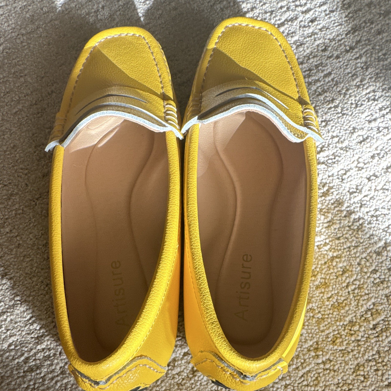 Artisure Men’s Yellow/White Leather Slip-On Loafers Contrast Stitching 8.5