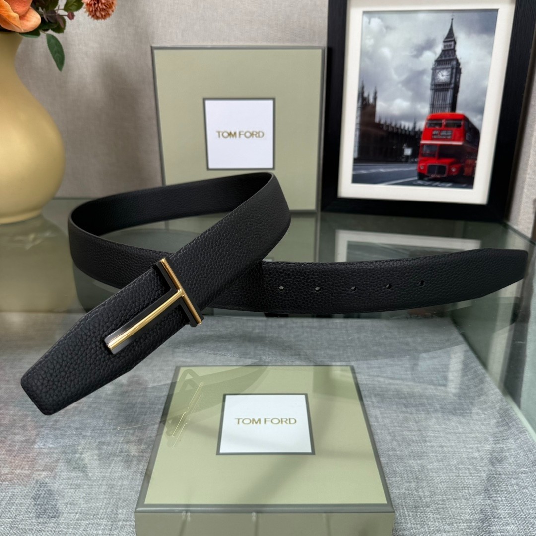 Authentic Tom Ford Reversible Leather T-Buckle Belt Luxury Designer Fashion