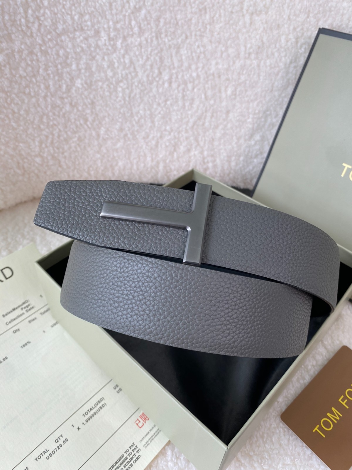 Tom Ford Belt Reversible Gray/Black Calfskin Leather