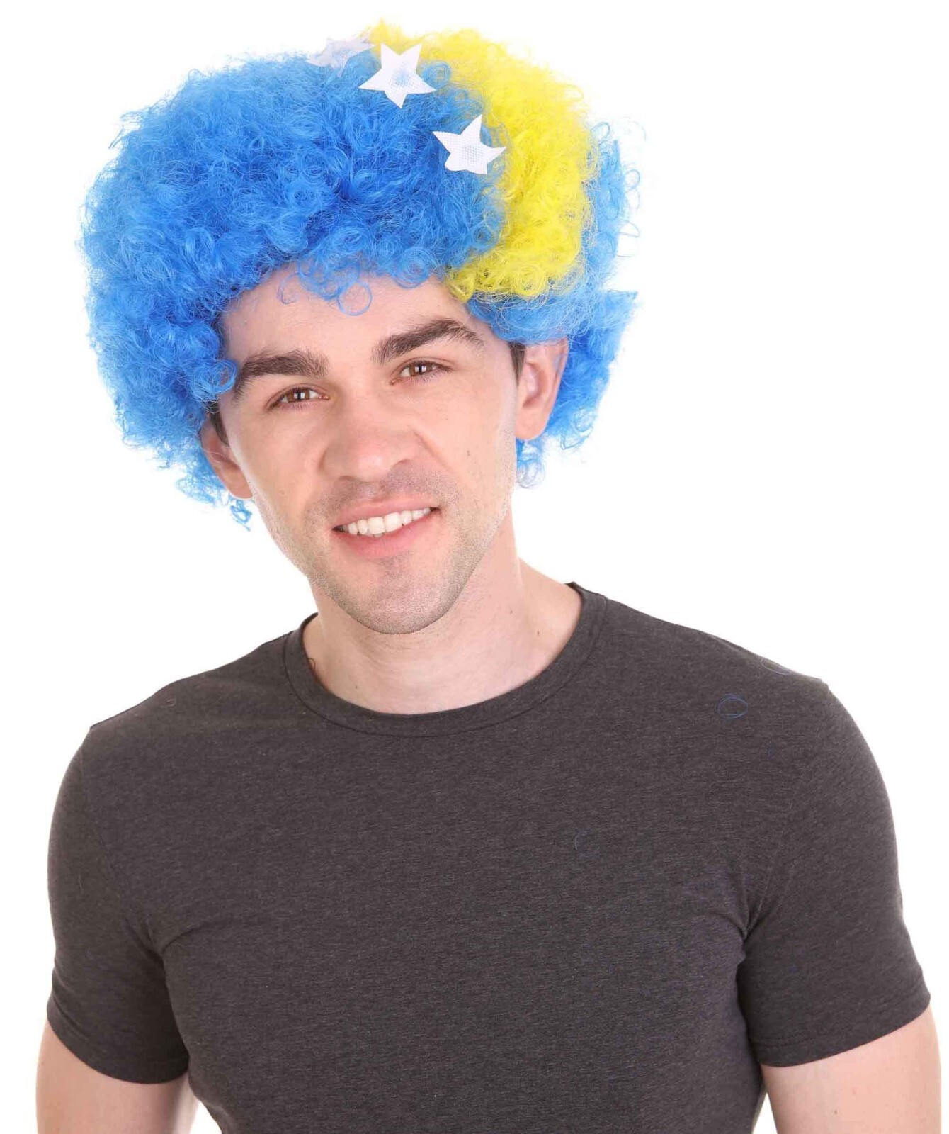 Patriotic Bosnia Flag Afro Wig, Flame-retardant Synthetic Fiber, HM-728