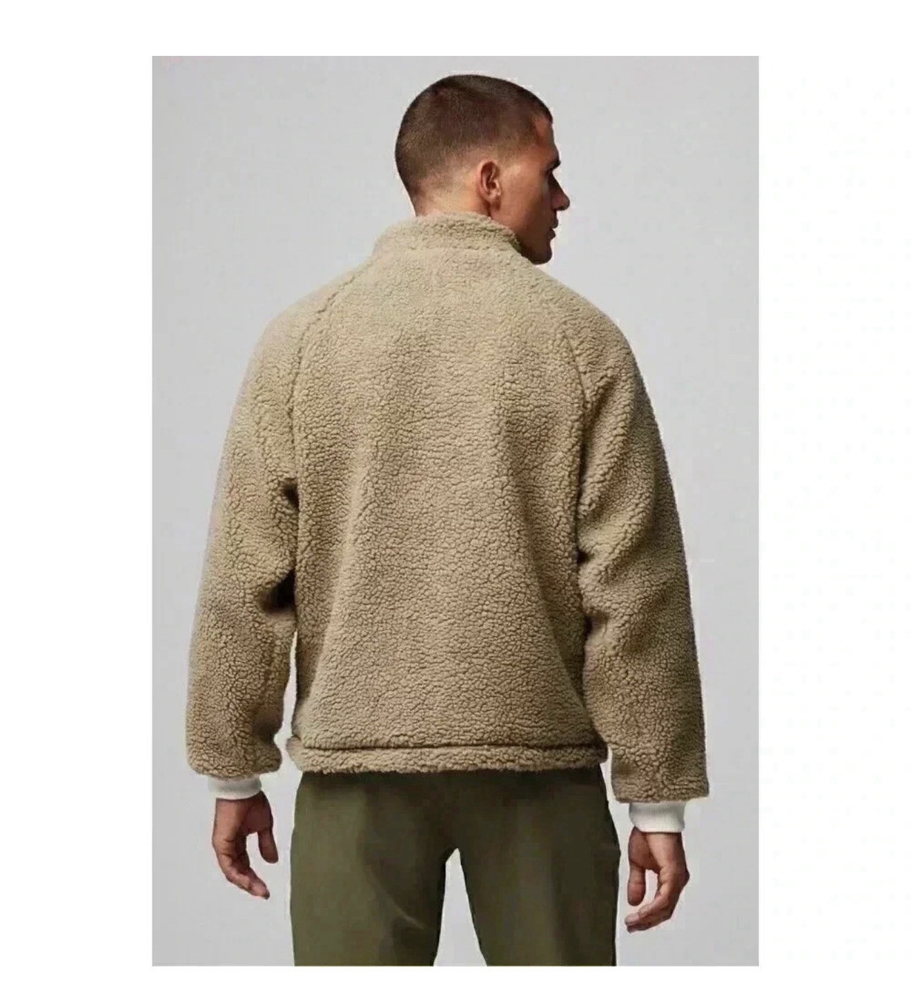 Fabletics Apres Men’s Zip-Up Sherpa Jacket in Taupe with Contrast Pockets size L