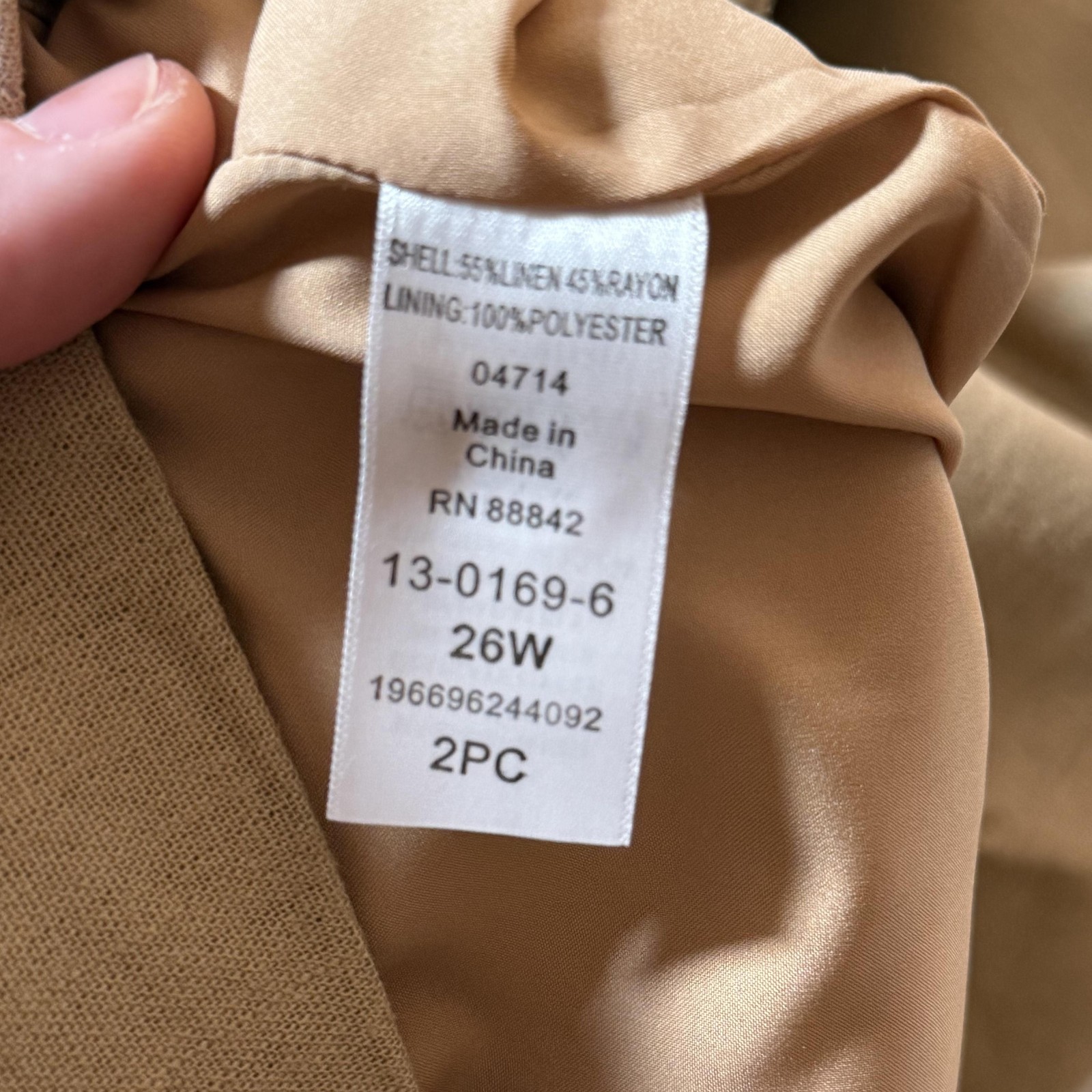 Jessica London 2 Piece Linen Blend Capri Set Womens 26W Beige Tan Belted Cropped