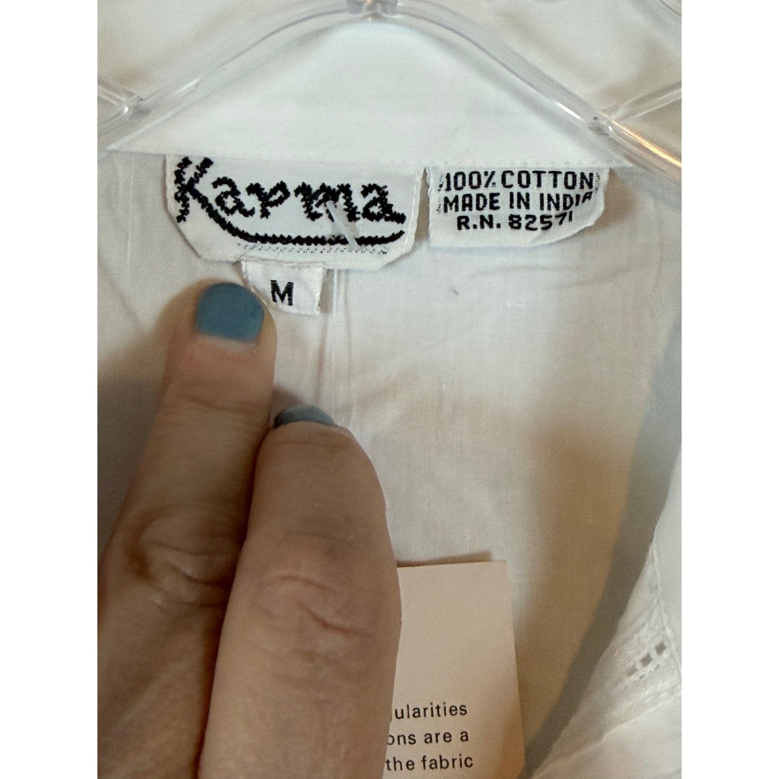 Karma White Cotton Embroidered Button Down Shirt L/S Boho Style •M• Guayabera