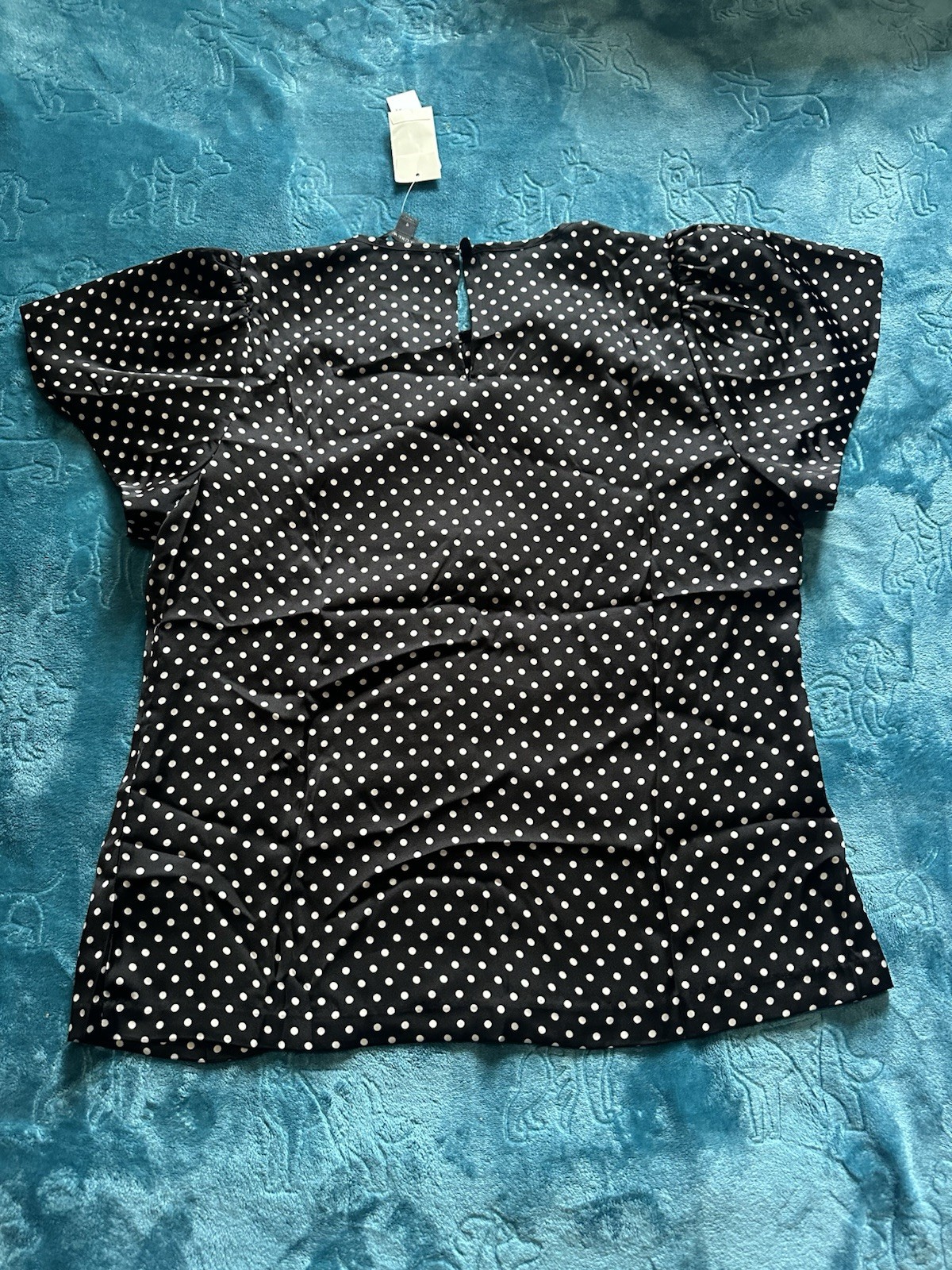 J.CREW Black/White Polka Dot Puff Short Sleeve Round Neck Blouse Women’s 8