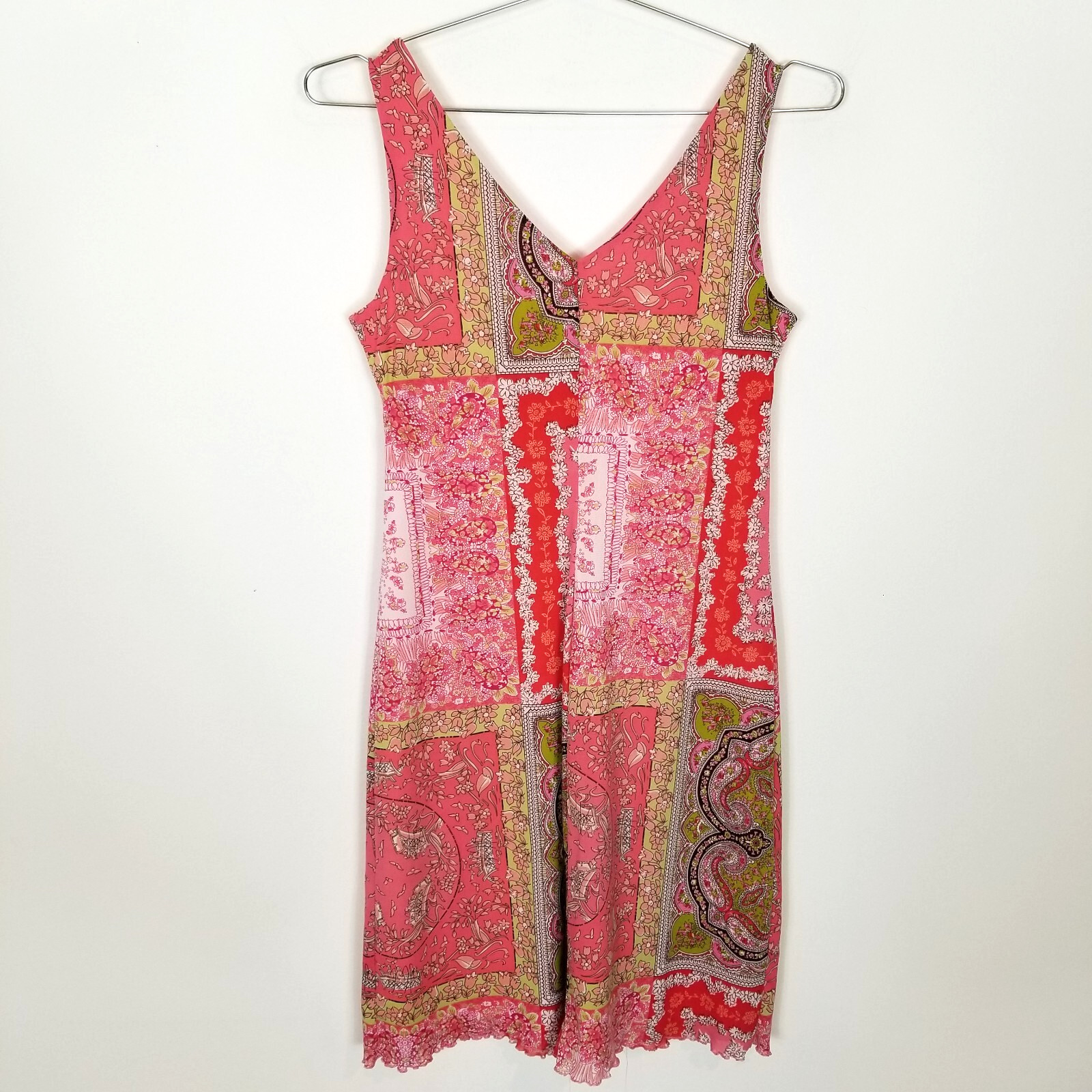 Xhilaration Women Mosaic Print Boho Mini Sundress Sz M Pink Babydoll Y2K