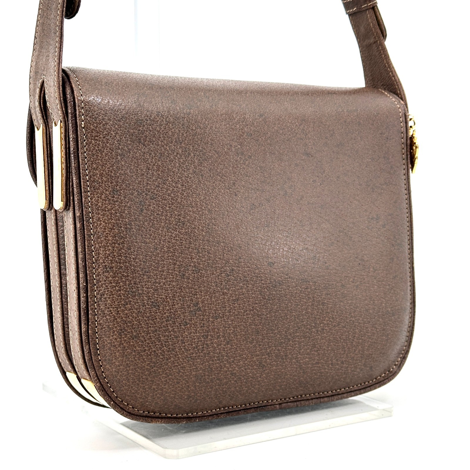 Gucci Vintage Shoulder Bag Leather Brown Authentic 389T0353