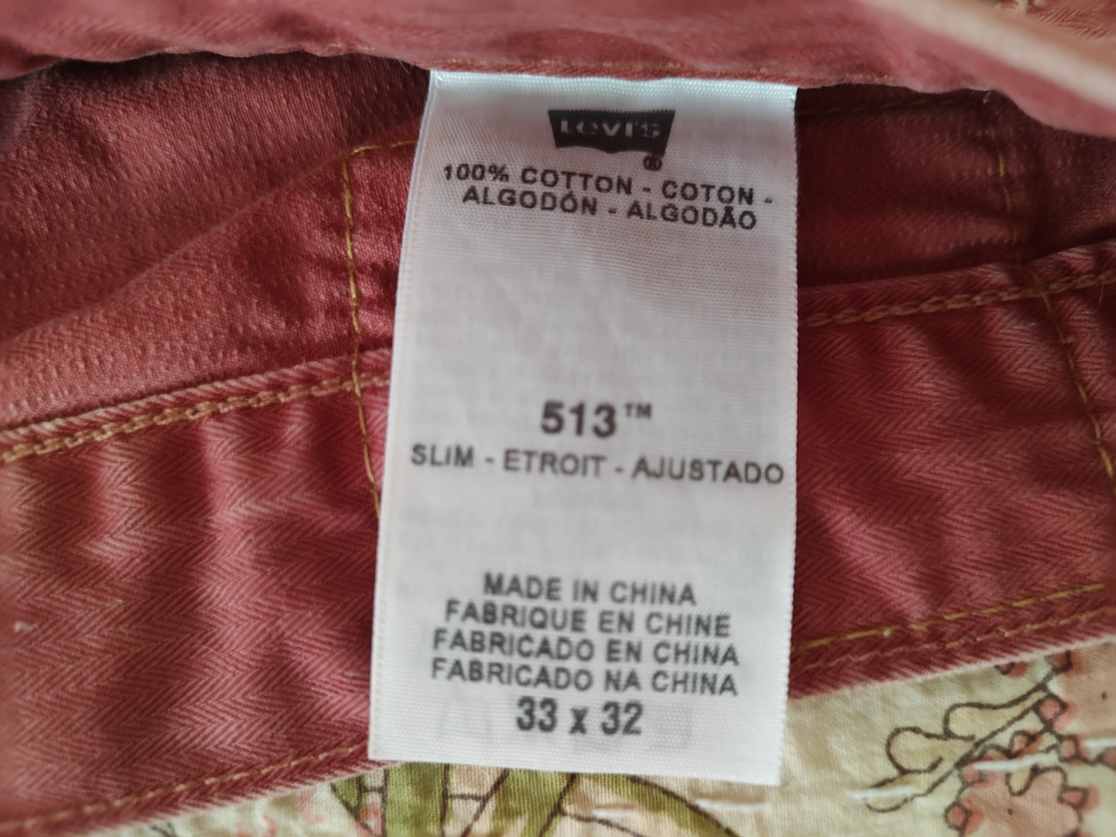 LEVIS 513 men’s coral red JEANS Tag 33×32/actual 32×31 Great Condition!