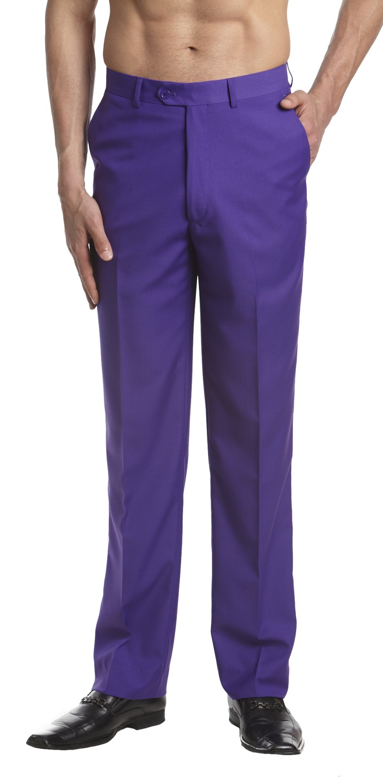 CONCITOR Men’s Dress Pants Trousers Flat Front Slacks Solid PURPLE INDIGO Color