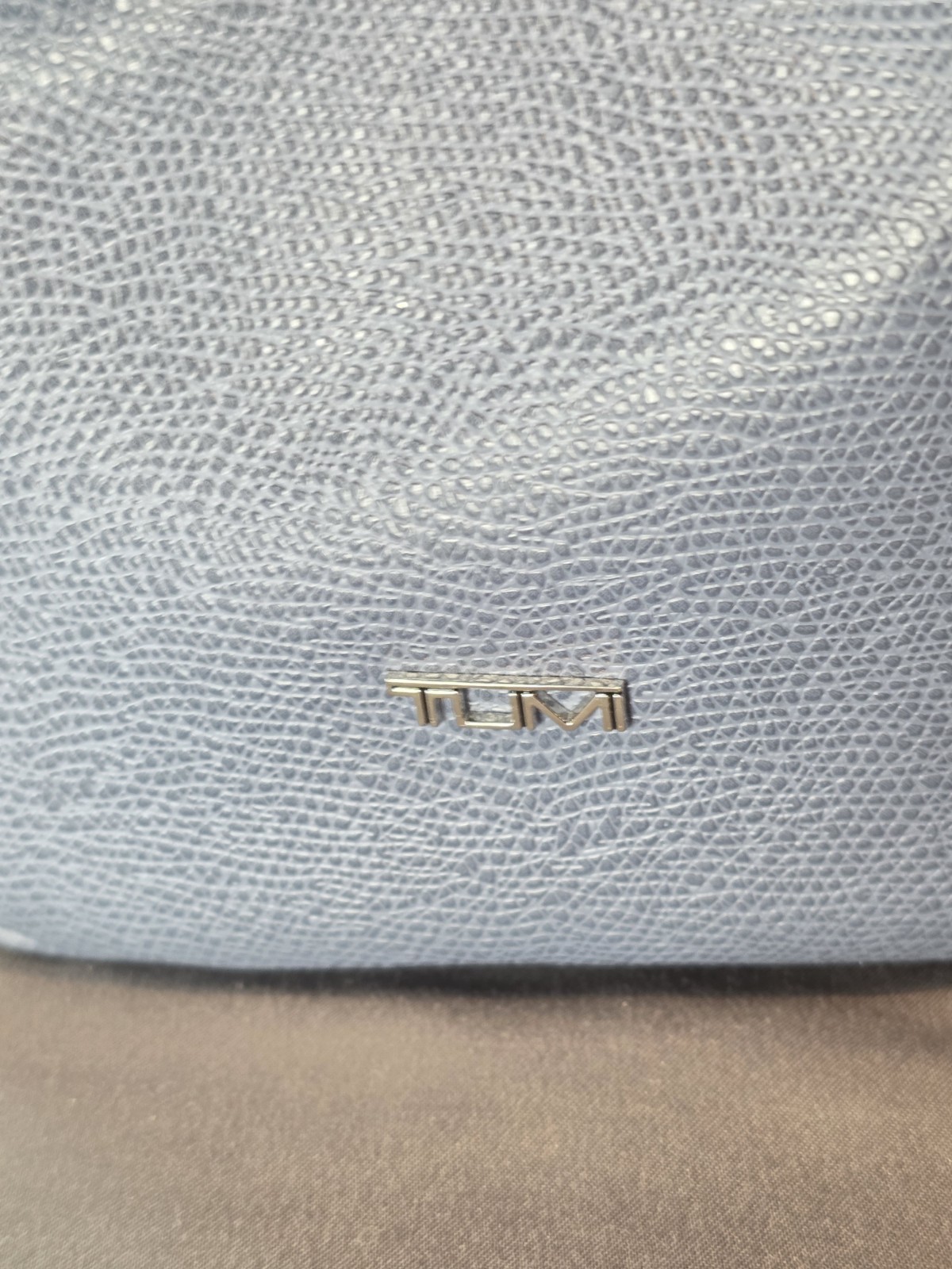 Tumi Dusty Blue Pebbled Leather Tote