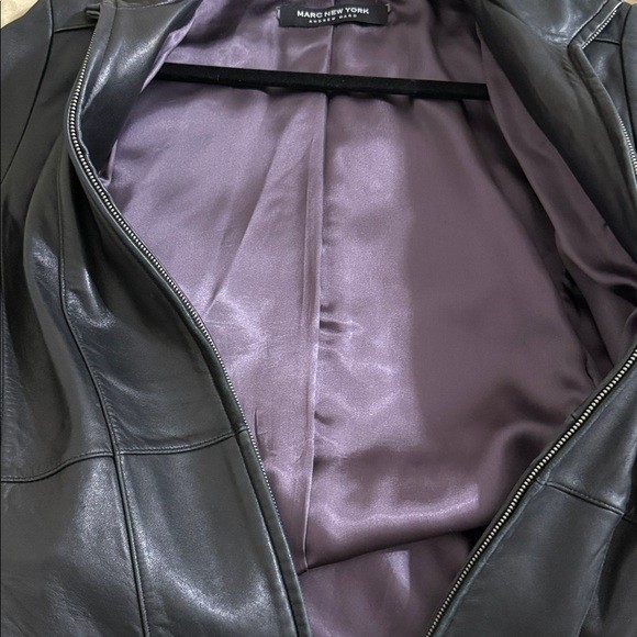 Marc NY Classic Black Leather Jacket coat full zipWomen L event festival Y2K