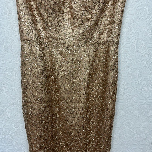 Montage By Mon Cheri Sequin Lace Maxi Evening Gown Dress Golf Sheath Cap Sleeve