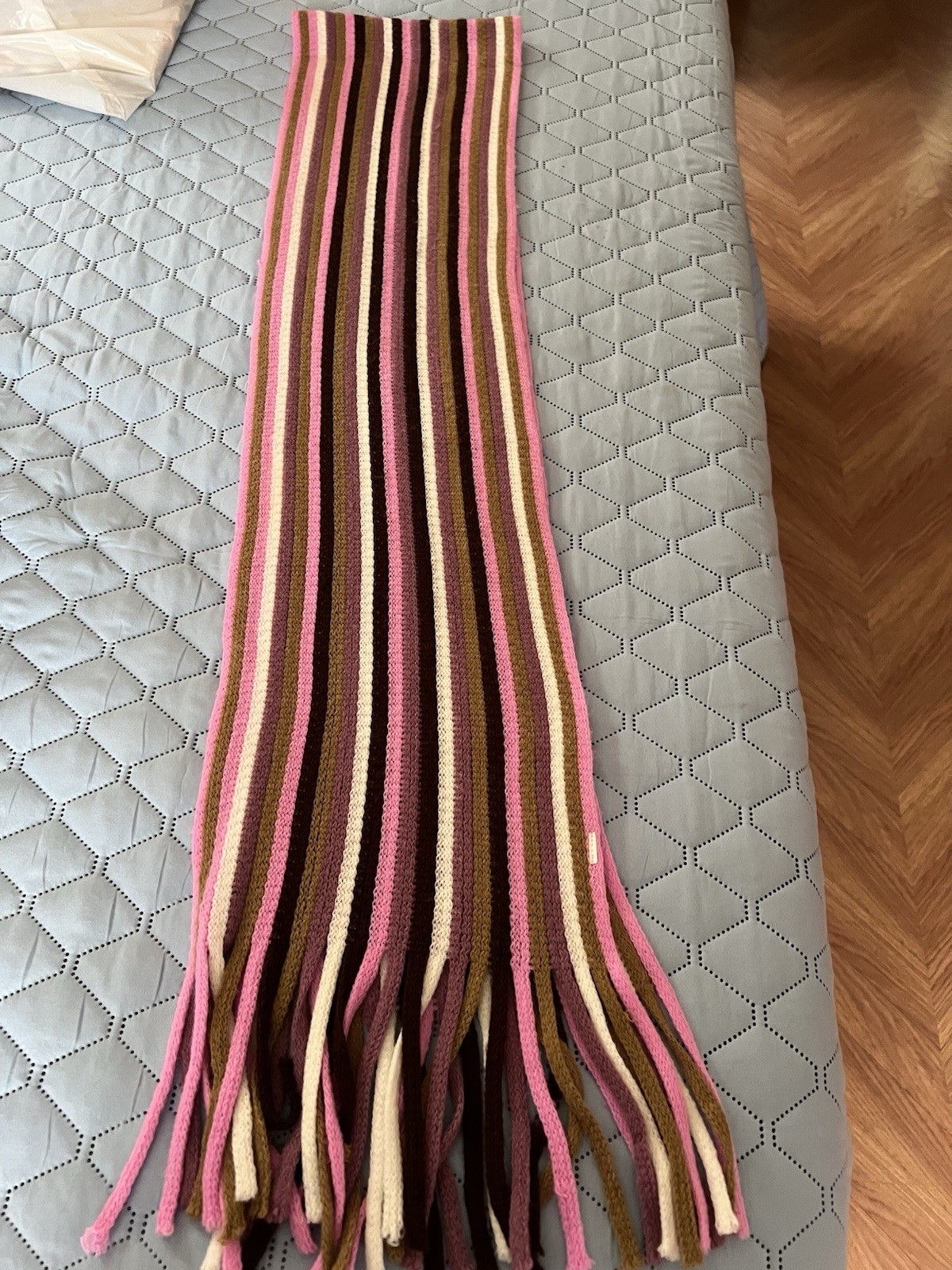 Women’s pink, brown, tan, white, purple scarf. 78 inches long