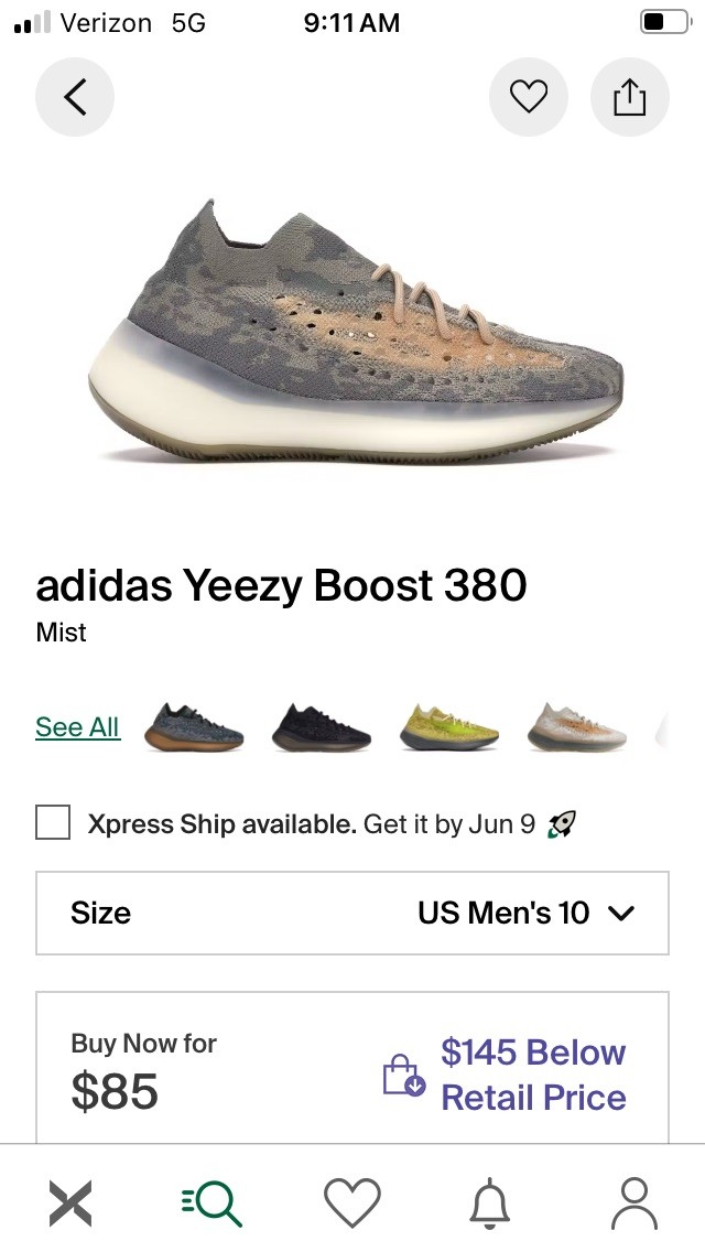 Sz 10m- Adidas Yeezy Boost 380 Mist- Used/clean No Box/no Insoles