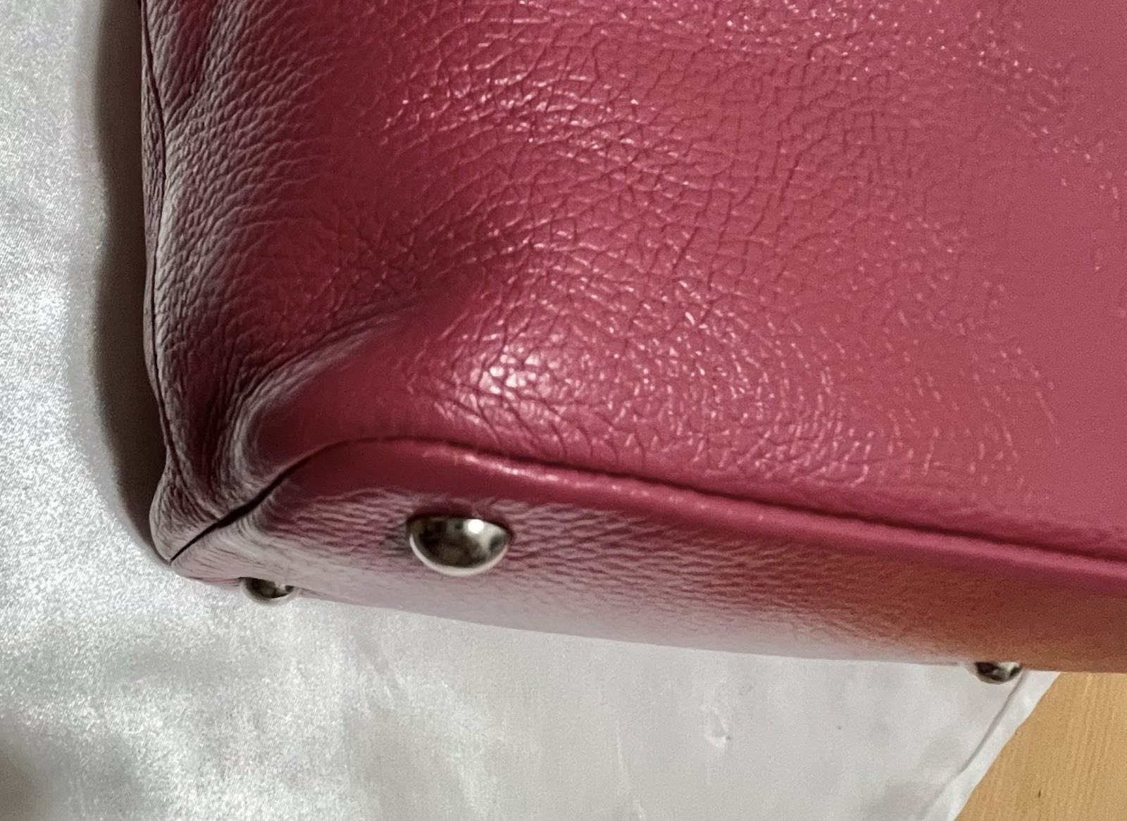 FURLA Appaloosa Bag Raspberry/Dark Pink Pebbled Leather 14×12.5×5.5” Large EUC