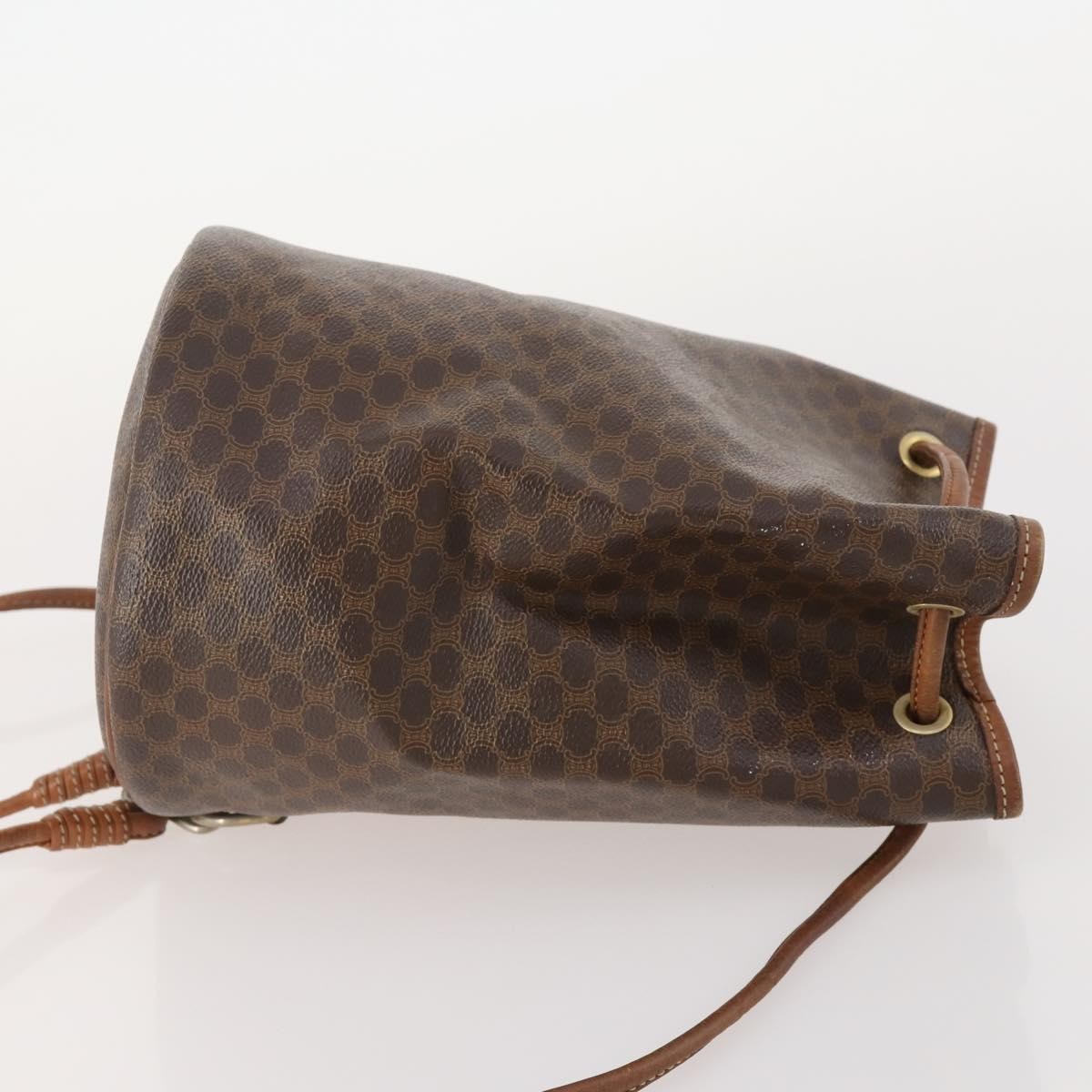 CELINE Macadam Canvas Purse Backpack PVC Leather Brown Gold Auth 174718