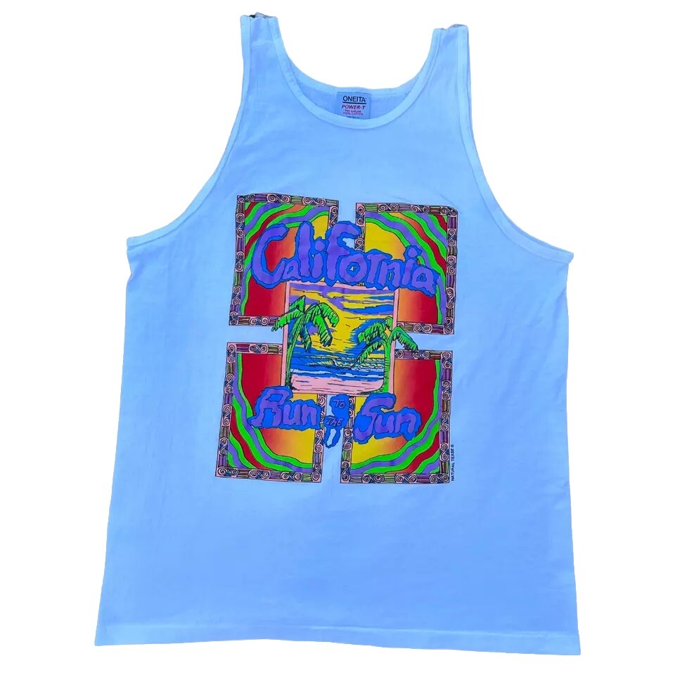 Vintage 80’s 90’s California Run To The Sun Puff Print USA Made Rave Tank Top