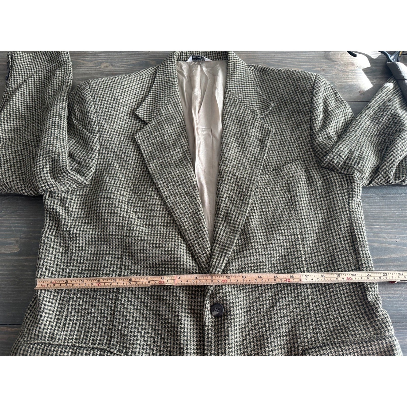 Vintage Cellini Uomo Green Tan Houndstooth Blazer Tailored Coat Men’s Size 46L