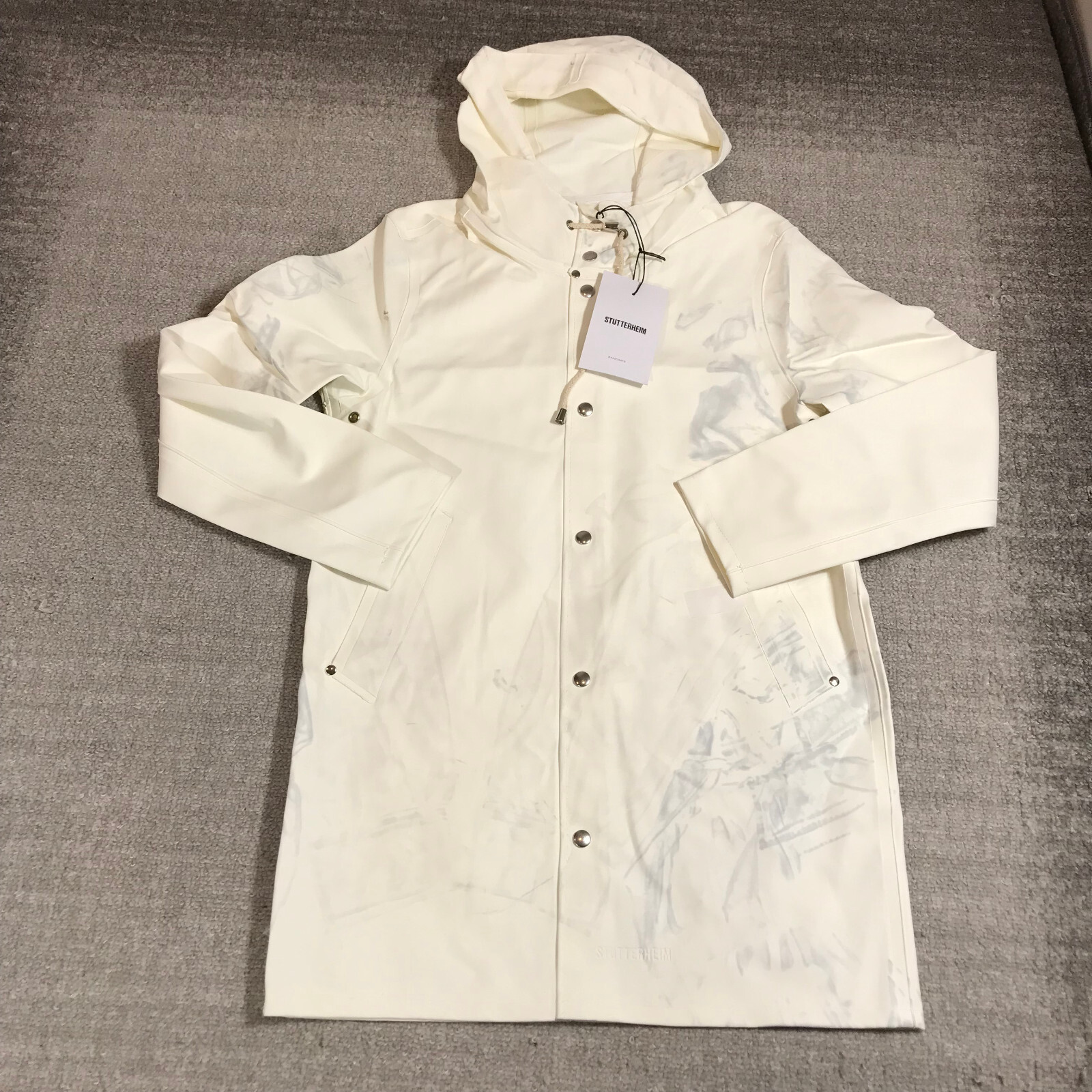 Stutterheim Stockholm Jacket Mens 2XS XXS Raincoat Hoodie Unisex White Heavy