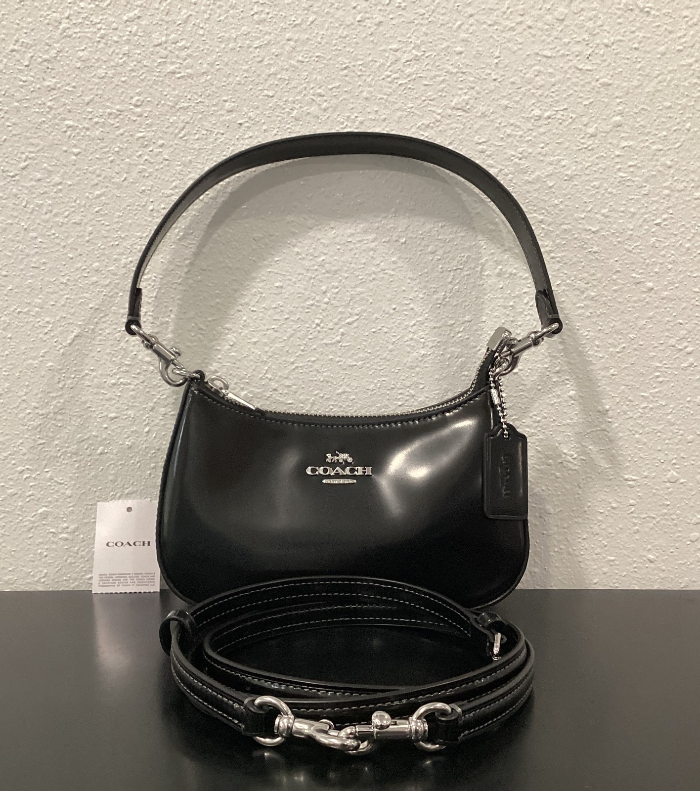 Coach Teri Mini CW310 Black 7.75″ x 4.75″ x 2.25″ Spazzolato Leather 2 Straps