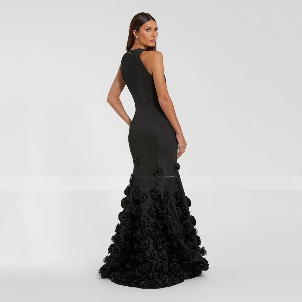 Evening Dress O Neck Sleeveless 3D Flowers Mermaid Evening Gowns Party Dress