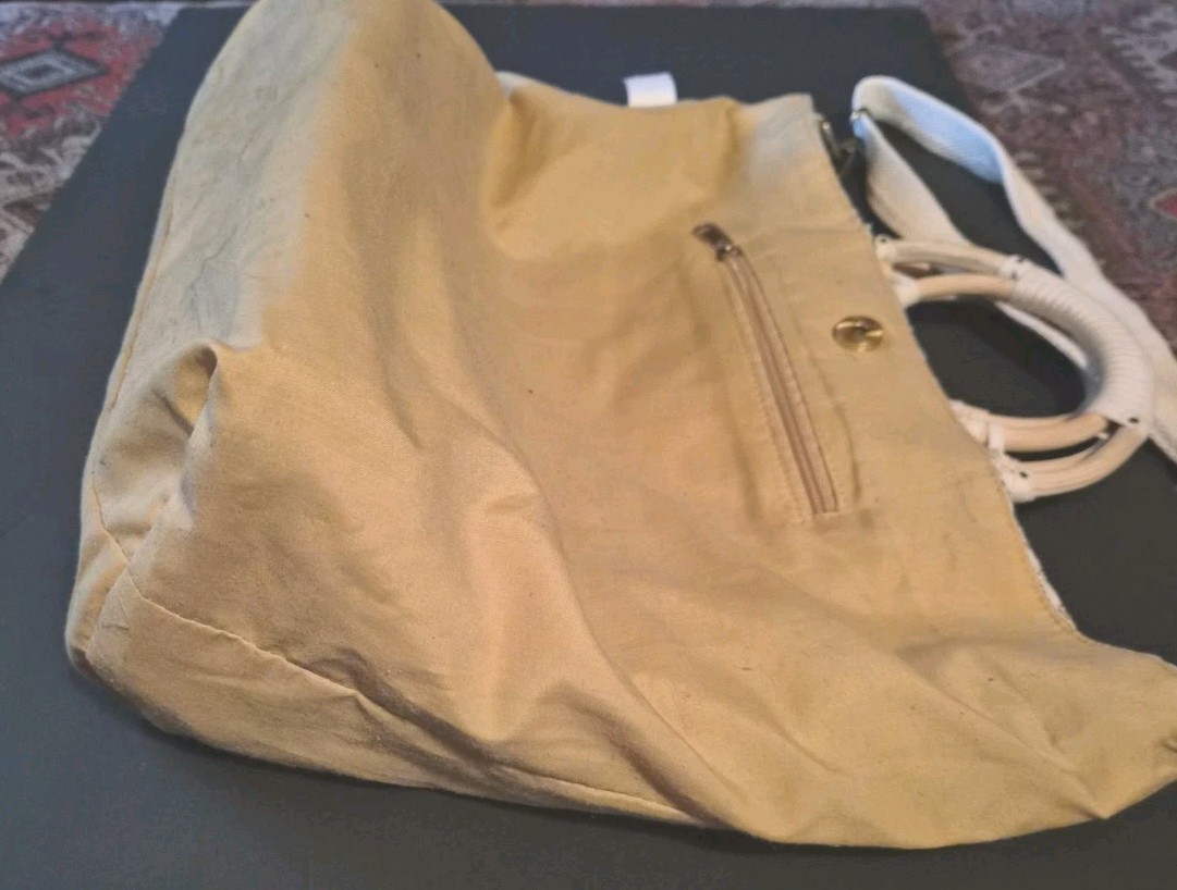 Designer Embroidery Safari Large Handbag With Round Woven Handles Detach Strap