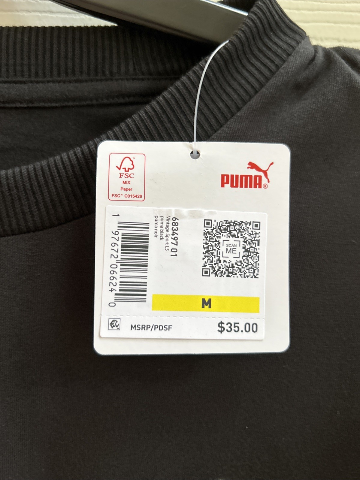 Puma Men’s Midfield Black Long Sleeve T-Shirt Size M NWT