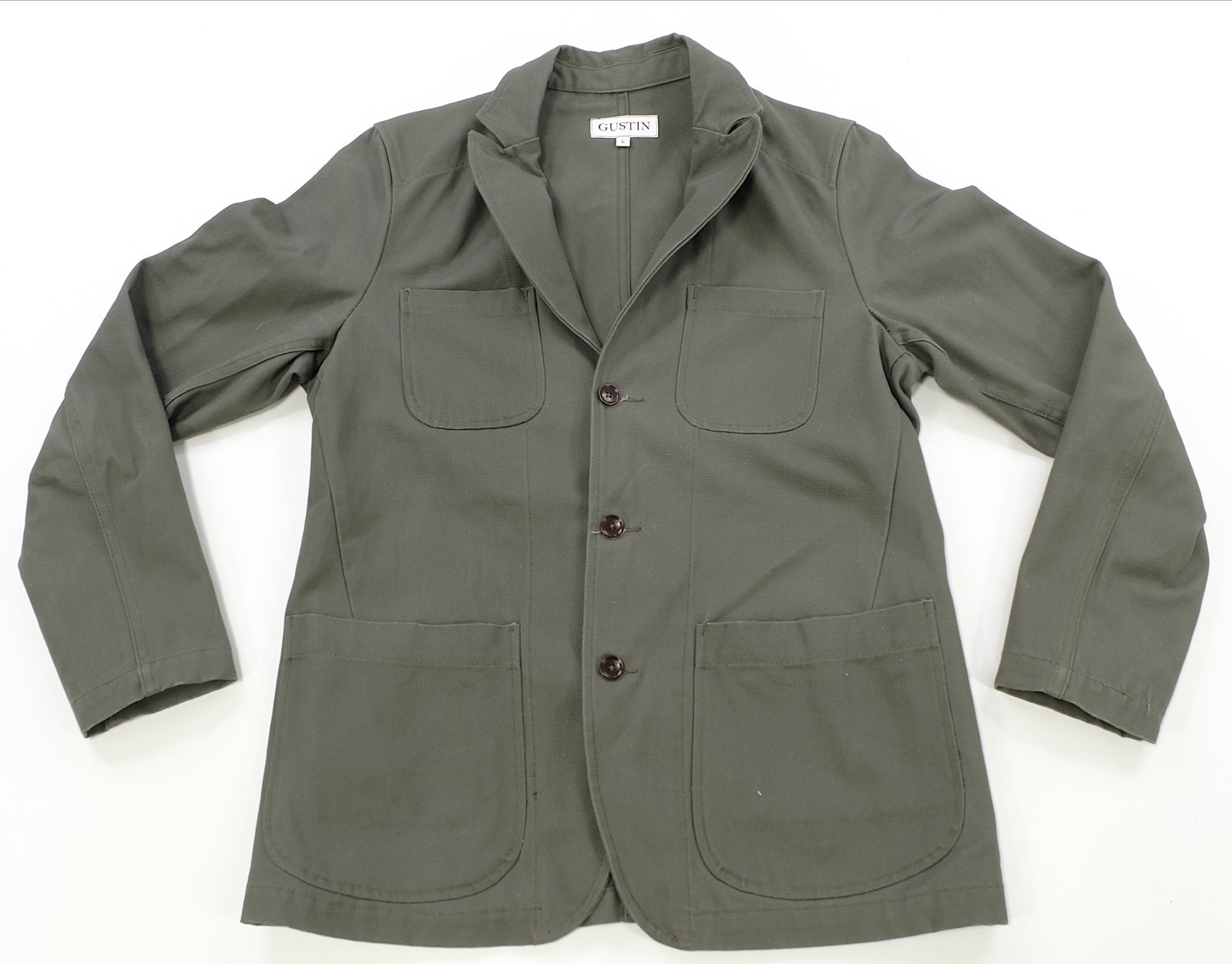 Rare GUSTIN Unstructured Canvas Chore Coat Blazer Jacket Sport Coat Green Size L