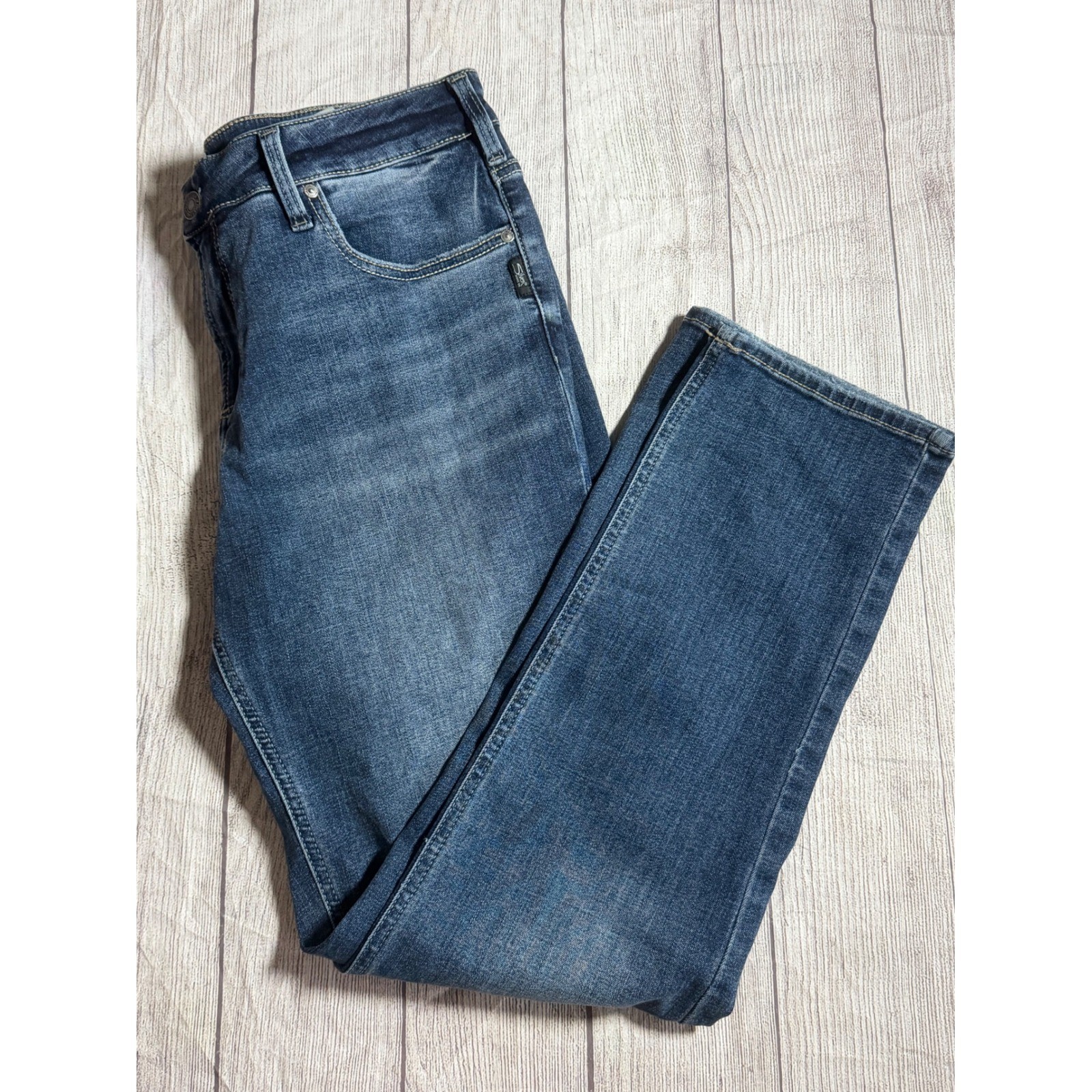 Silver Jeans Co Elyse Mid Rise Slim Bootcut Dark Wash Denim Jeans Womens 31×31