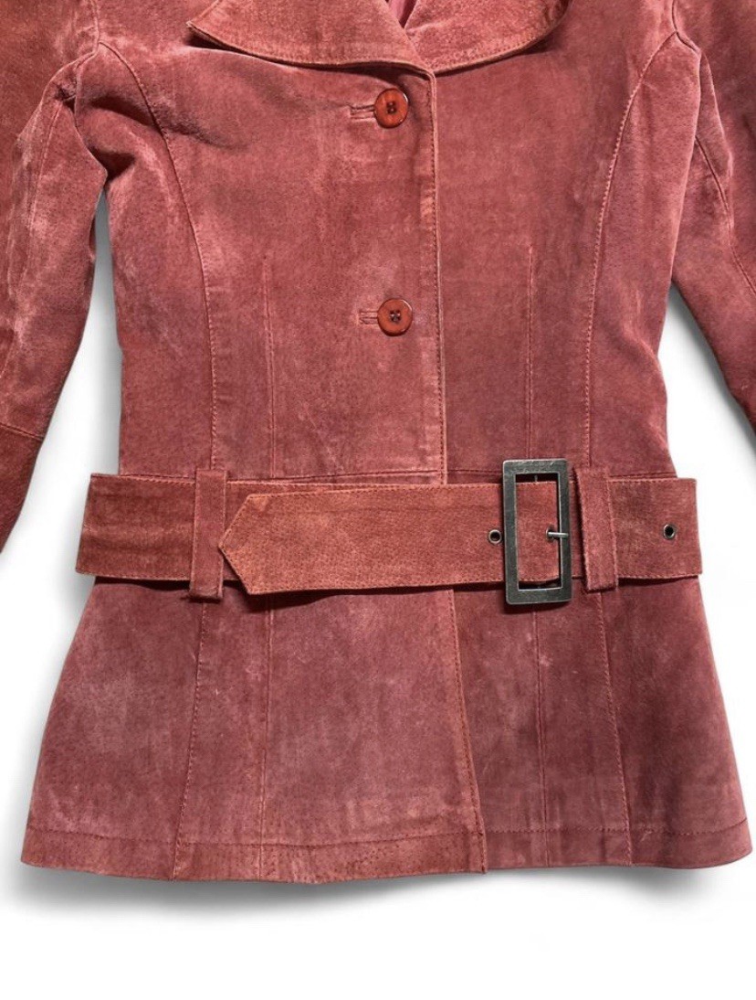 Vintage Wet Seal Red Suede Jacket – Belt & Pocket Details – Size S