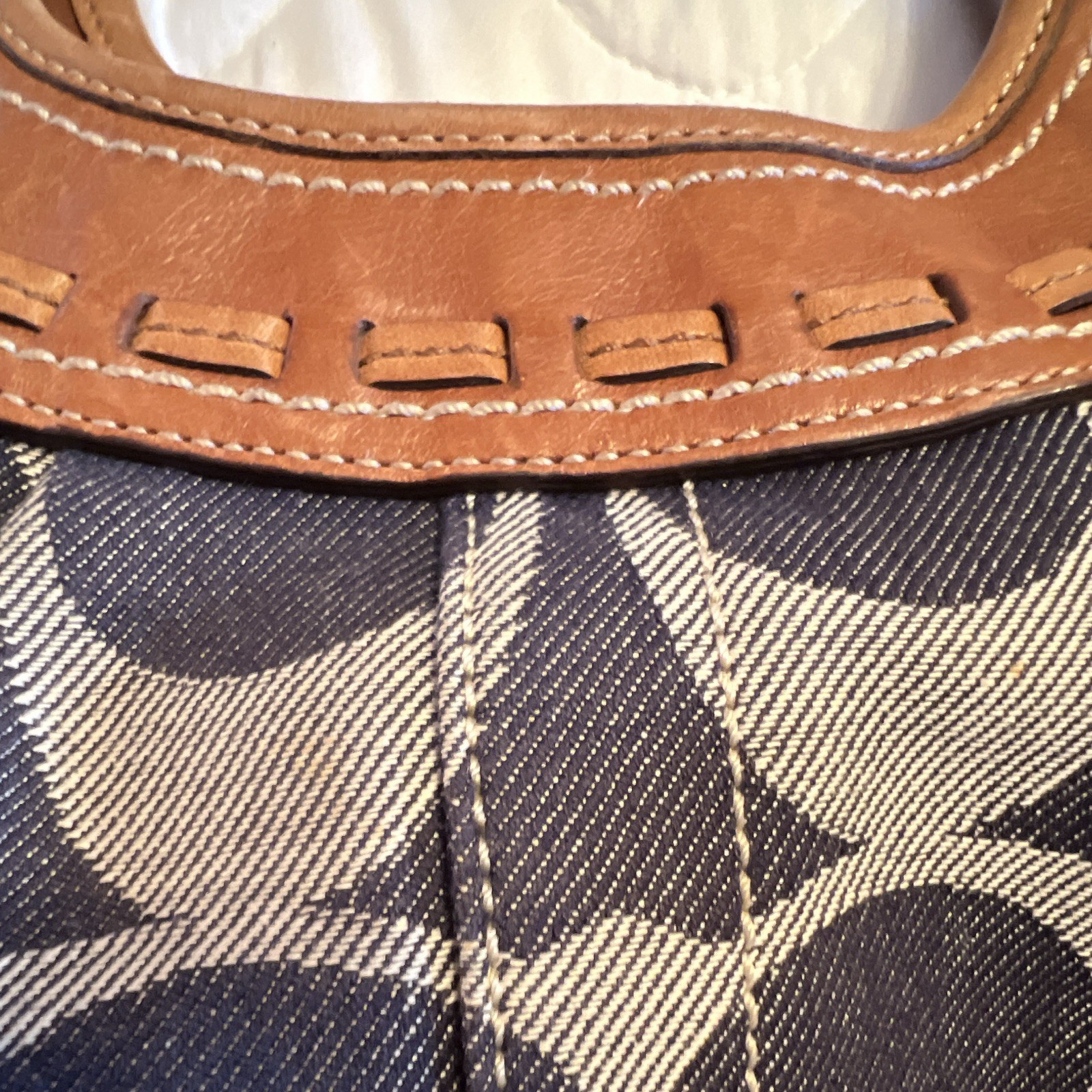 Coach Signature Logo Crescent Shoulder Bag Blue/Brown Snap, Brass, Hang Tag