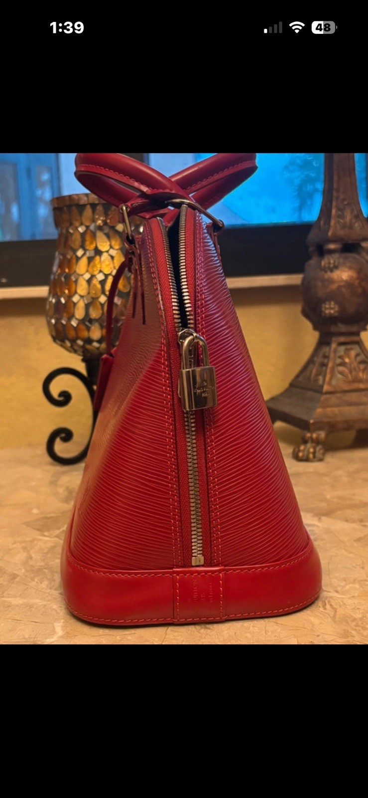 Louis Vuitton Red Satchel Top Handle Zip Silver Hardware Padlock Charm