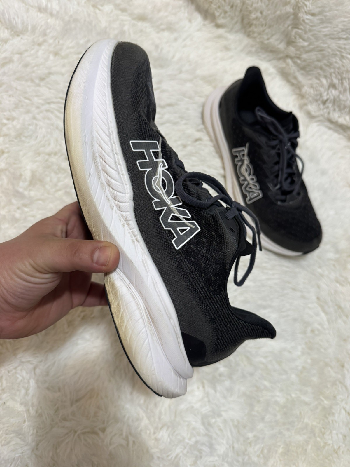 Hoka One One Men W Mach 6 Wide 1147833BWHT Black Running Shoes Size 10.2E UK9.5
