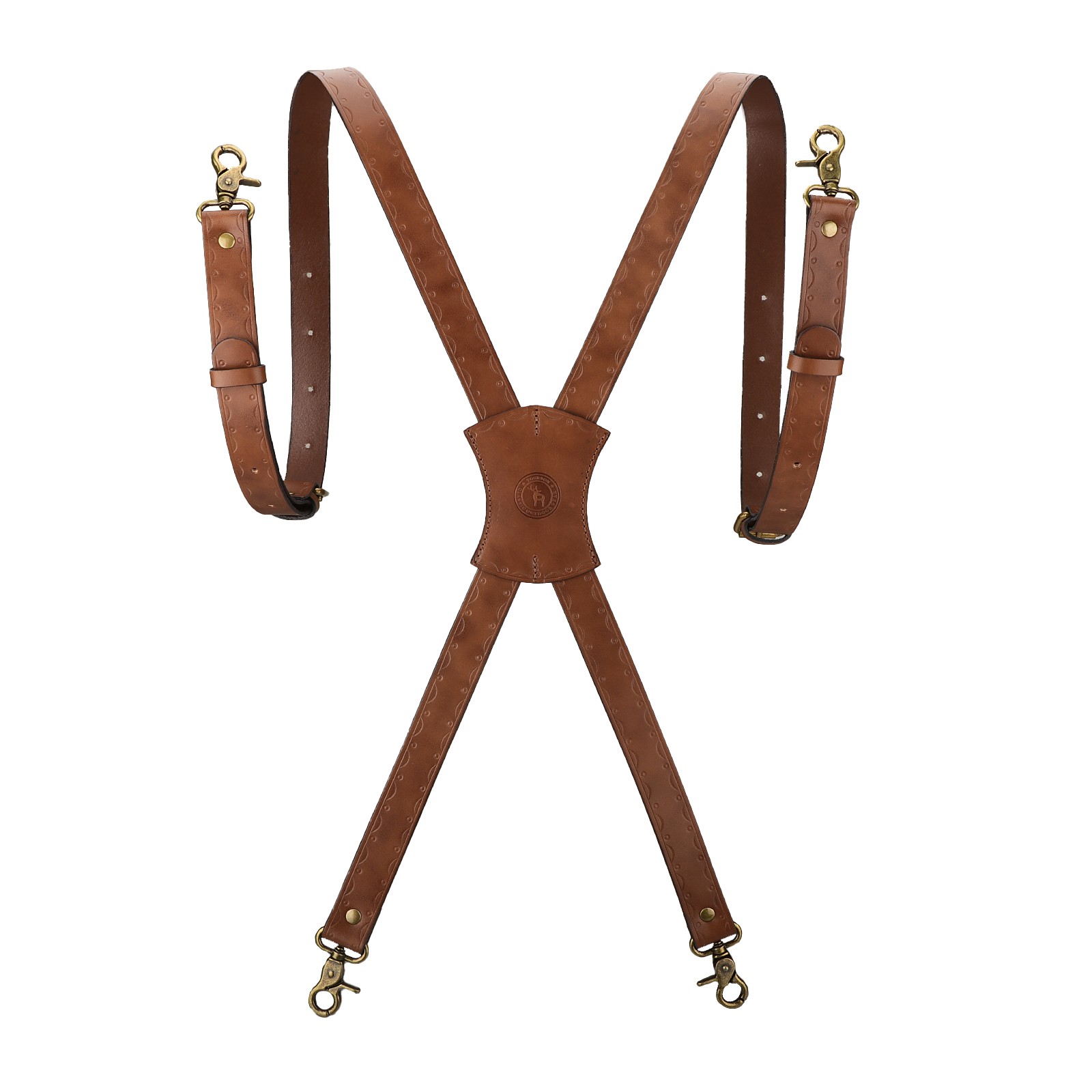 Vintage Leather X-Back Men Suspenders – Adjustable Heavy Duty Metal Hooks Casual