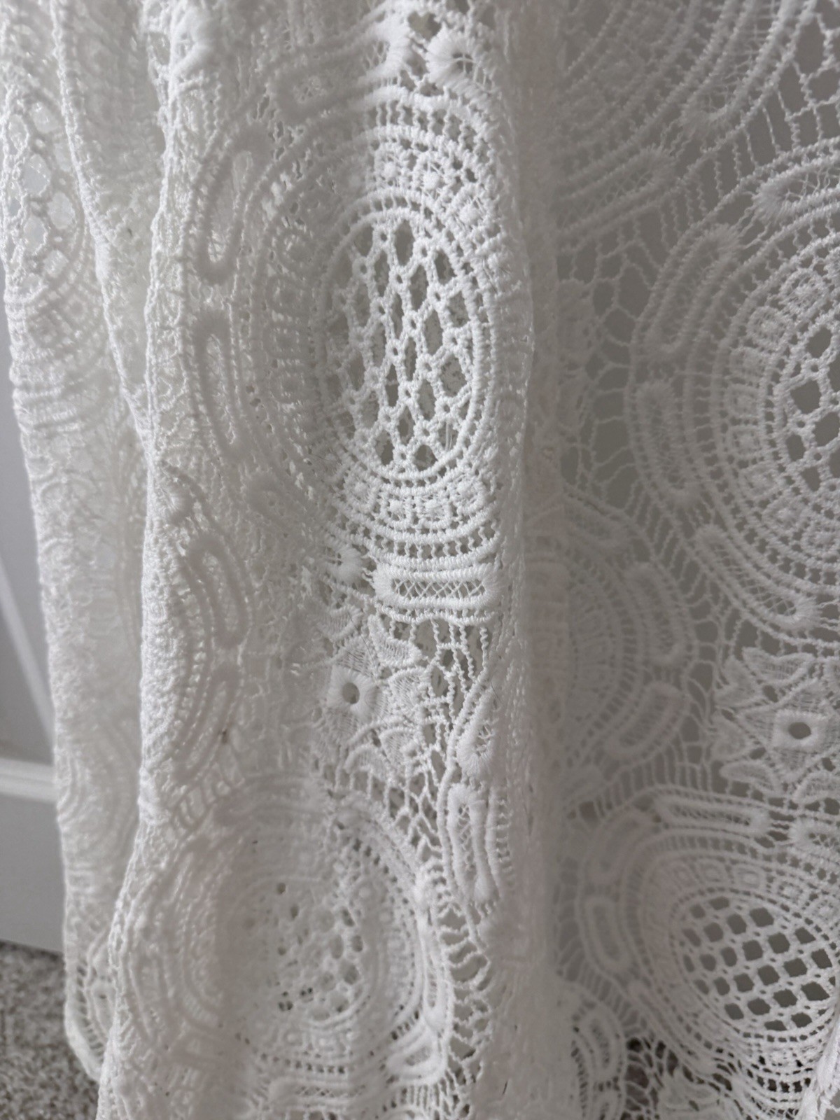Retro Threads Boho Crochet Fisherman Artsy Festival Kimono White Size M