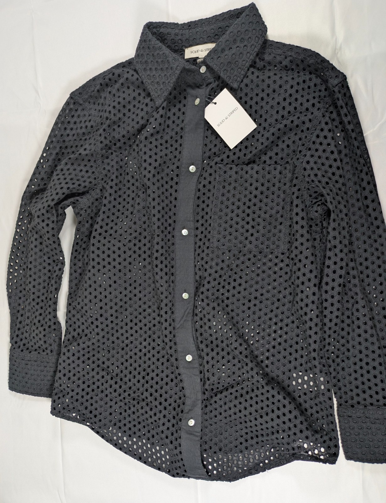 NWT Solid & Striped Bronte Button Down Shirt Eyelet Noir Black Swim Cover-Up L